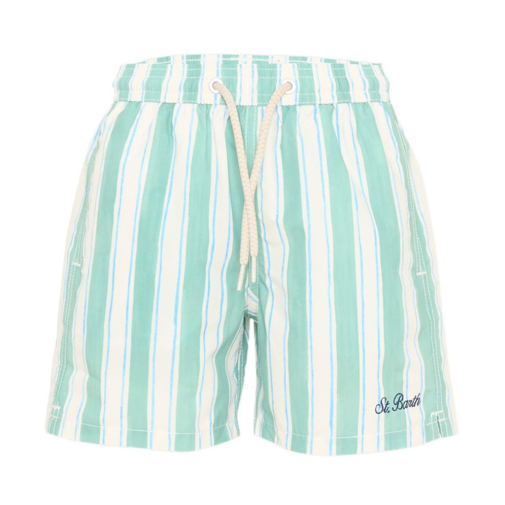 Costume da bagno per bambino MC2 Saint Barth Kids bianco e verde con motivo a righe SYR0002 04047L MC2 ST. BARTH KIDS