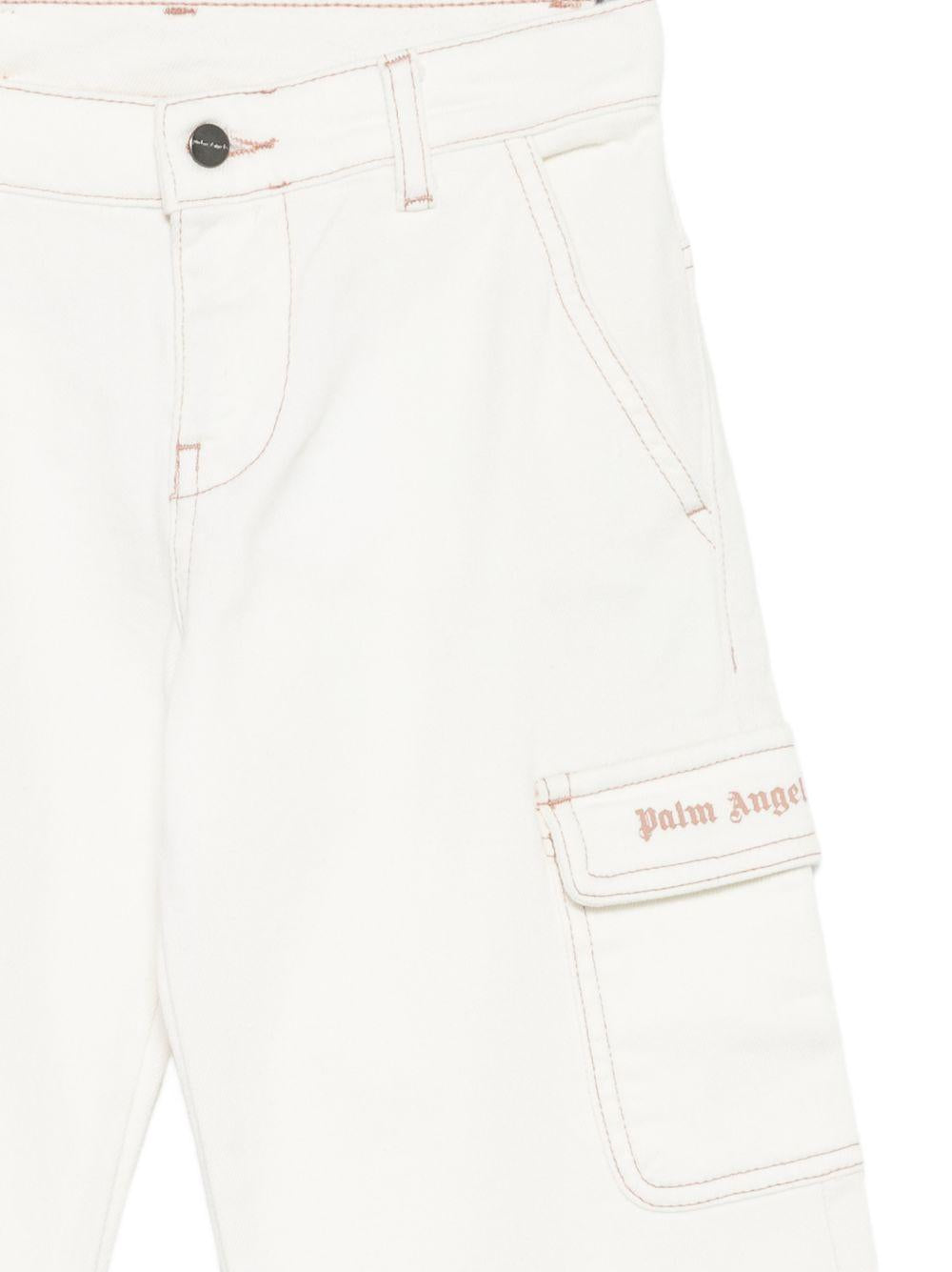 Jeans cargo per bambina Palm Angels Kids bianco con dettaglio logo PGCA026S26FAB001 002 PALM ANGELS KIDS