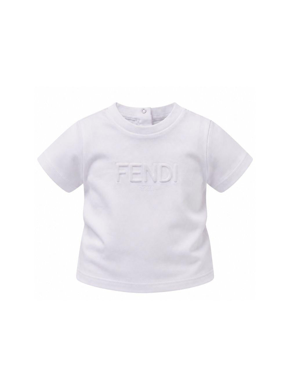 T-shirt per neonato Fendi Kids bianca con logo sul davanti BUI110 7AJ F0TU9 FENDI KIDS