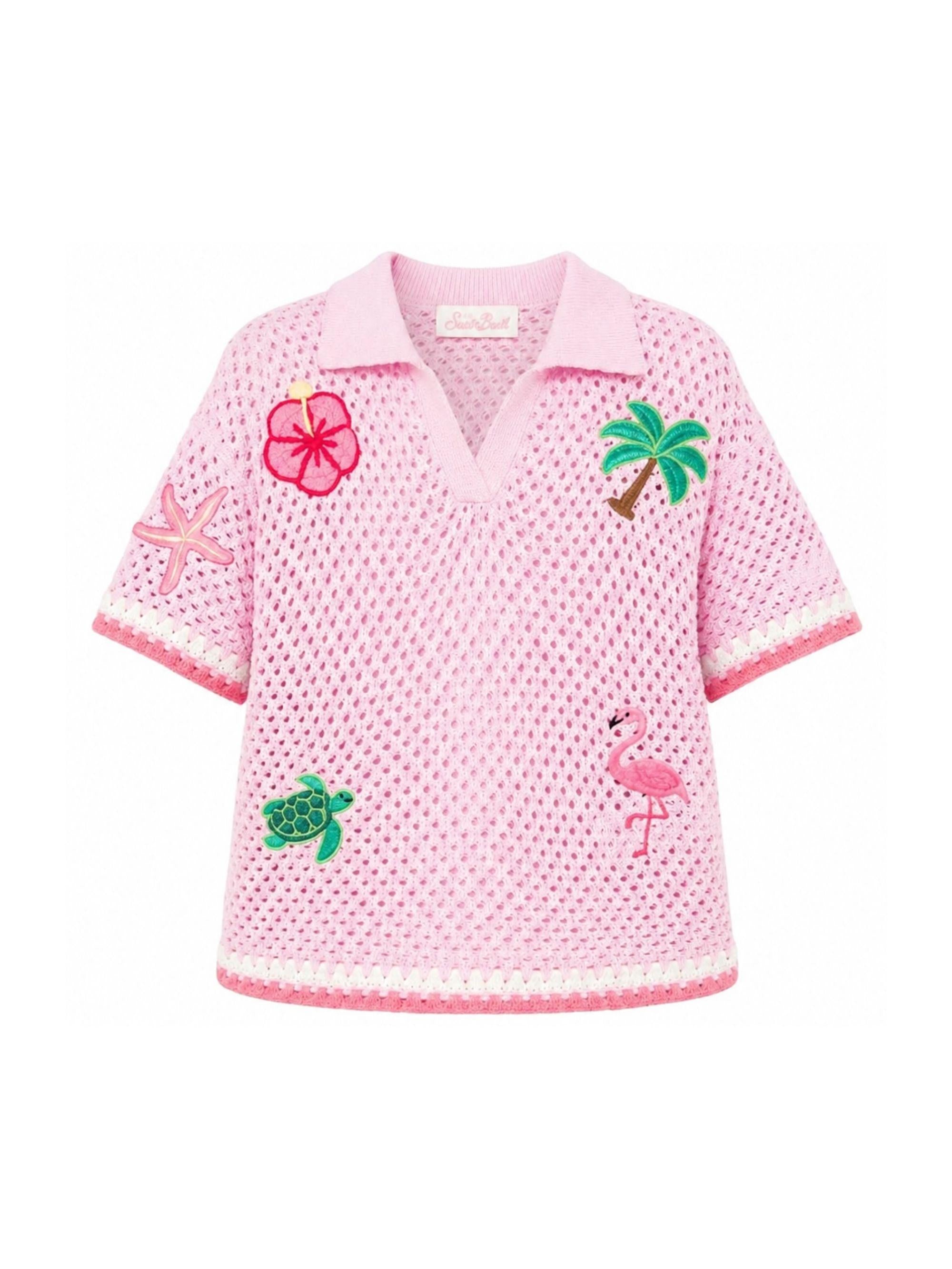 Maglia per bambina MC2 Saint Barth Kids rosa con motivo patch PIX0002 03562L MC2 ST. BARTH KIDS