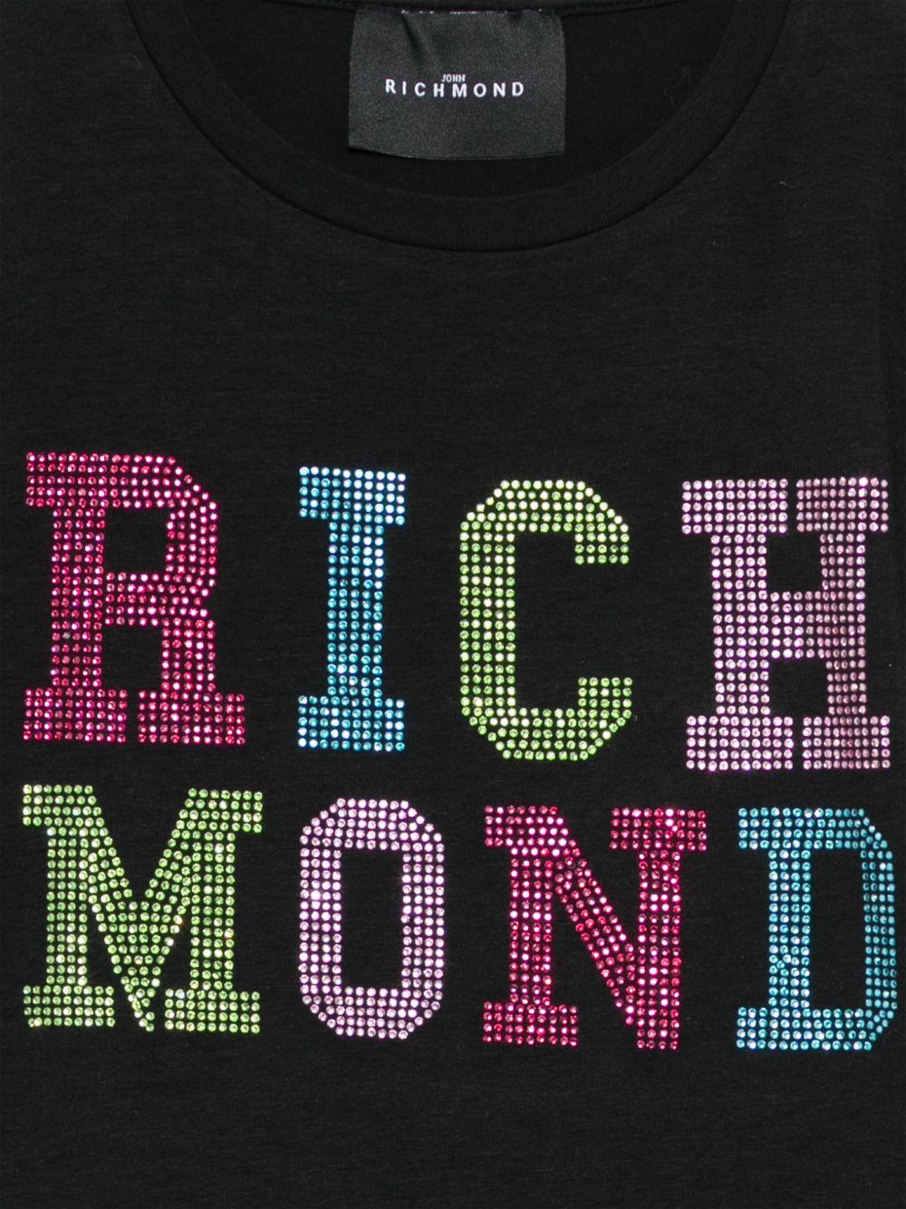 T-shirt per bambina John Richmond Junior nero con logo e orlo dritto RGP25205TS BLACK JOHN RICHMOND KIDS
