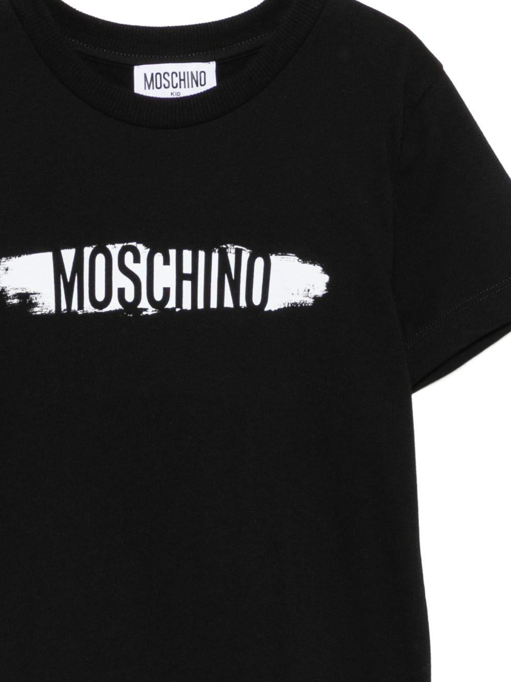 T-shirt per bambini Moschino Kids nera con stampa logo sul davanti H8M058LAA10 60100 MOSCHINO KIDS