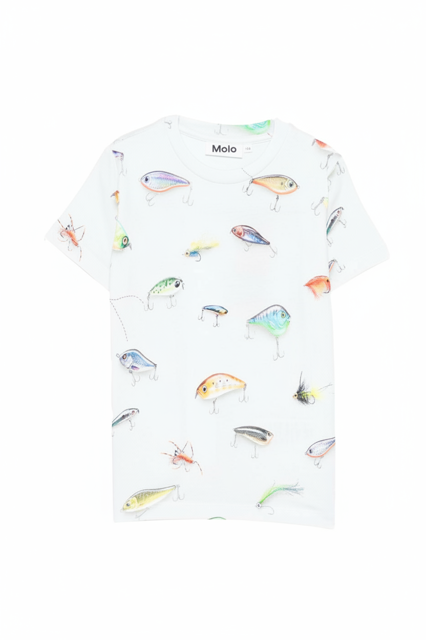 T-shirt per bambino Molo bianca con stampa di esche da pesca 1S26A210 9550 MOLO KIDS