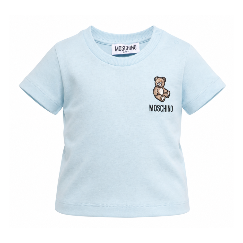 T-shirt per neonato Moschino Kids azzurra con ricamo Teddy Bear MUM04TLAA02 40304 MOSCHINO KIDS