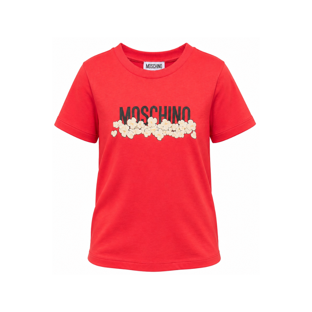 T-shirt per bambini Moschino Kids rossa con stampa grafica con logo H6M058LAA20 50109 MOSCHINO KIDS
