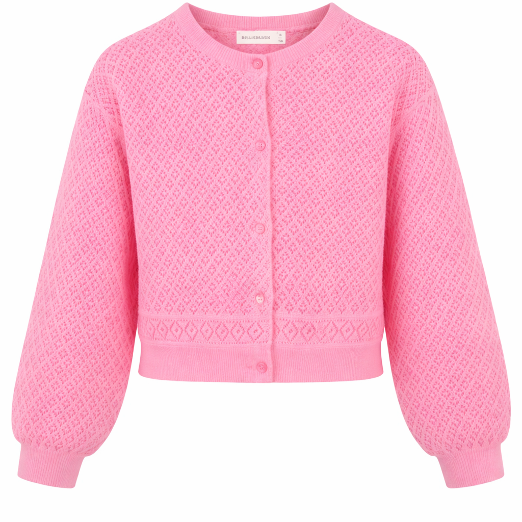 Cardigan per bambina Billieblush rosa con texture traforata U21911 499 BILLIEBLUSH KIDS