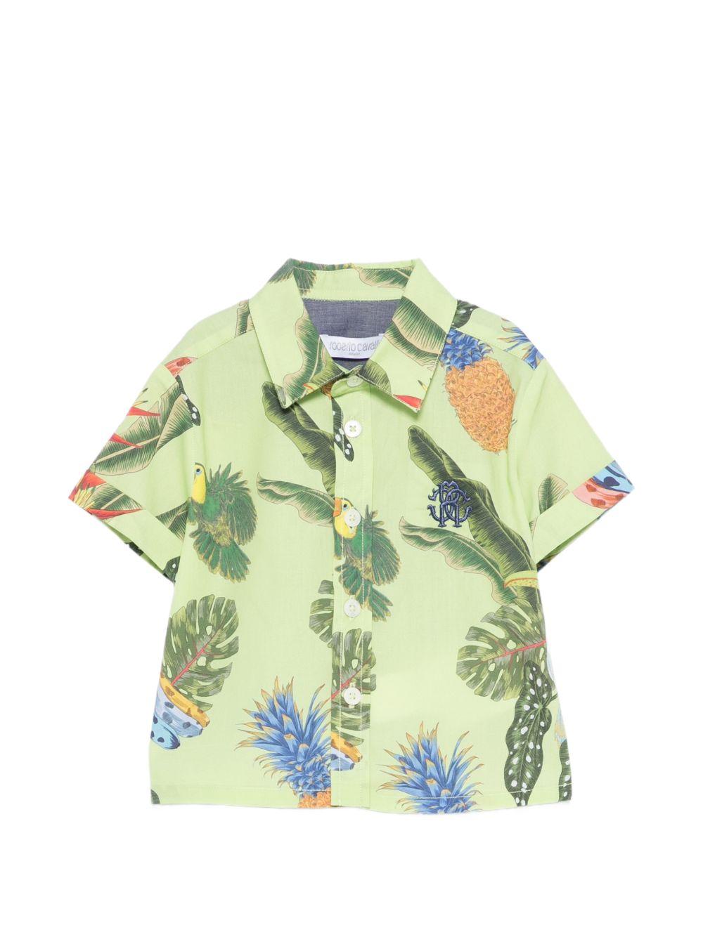 Camicia per neonato Roberto Cavalli Kids verde con stampa grafica tropicale CIP26089CA TROP. LIME ROBERTO CAVALLI KIDS
