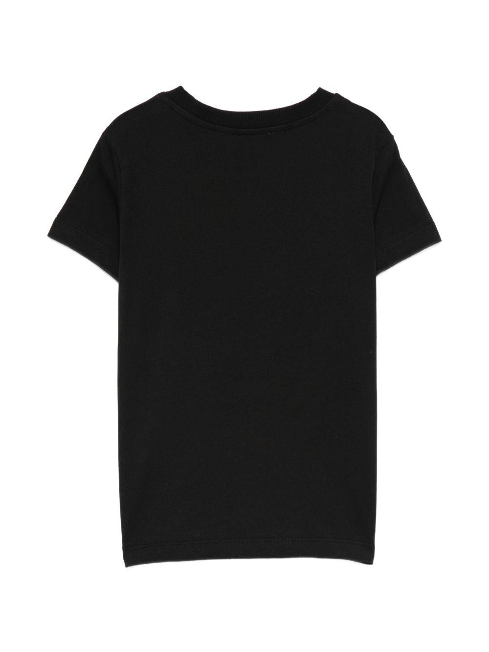 T-shirt per bambini Moschino Kids nera con logo a spirale sul davanti HXM058LAA02 60100 MOSCHINO KIDS