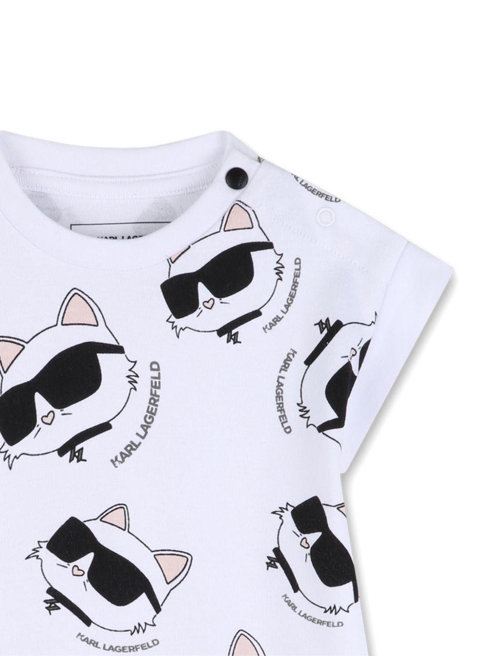 Abito per neonata Karl Lagerfield Kids bianca con stampa grafica gatto all-over Z31260 10P KARL LAGERFELD KIDS