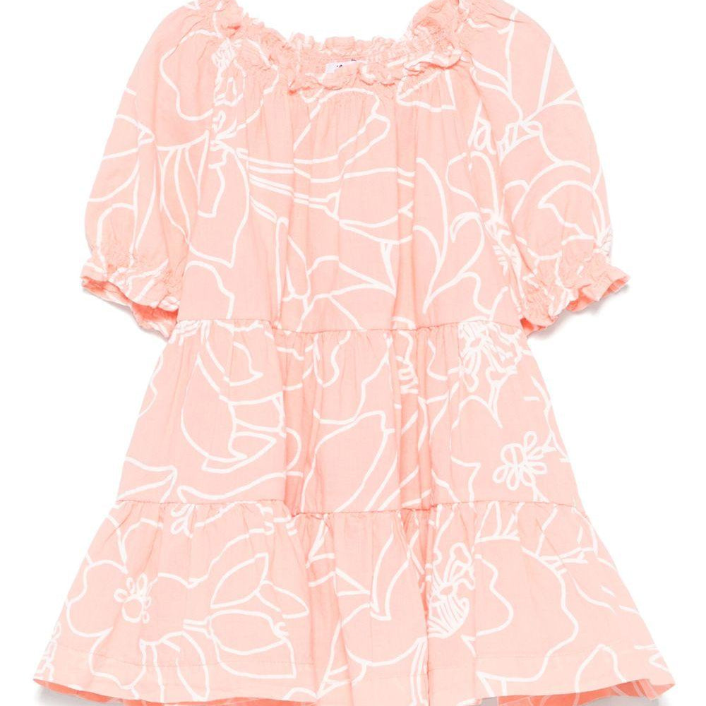 Abito con stampa a fiori per neonata Il Gufo rosa con scollo increspato P25VM786C6068NB 249 IL GUFO KIDS