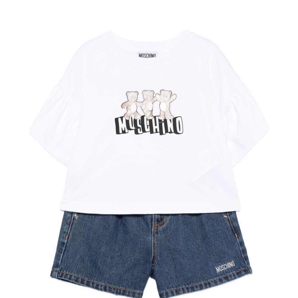 Set due pezzi per bambino Moschino Kids bianco con dettaglio logo HDG01KL0E35 41104 MOSCHINO KIDS