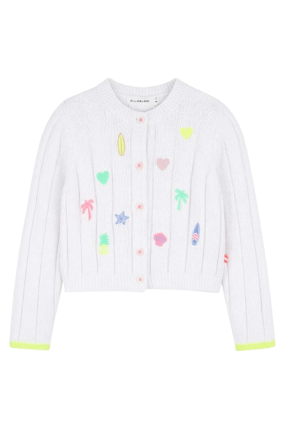 Cardigan per bambina Billieblush bianco con ricamo U21912 10P BILLIEBLUSH KIDS
