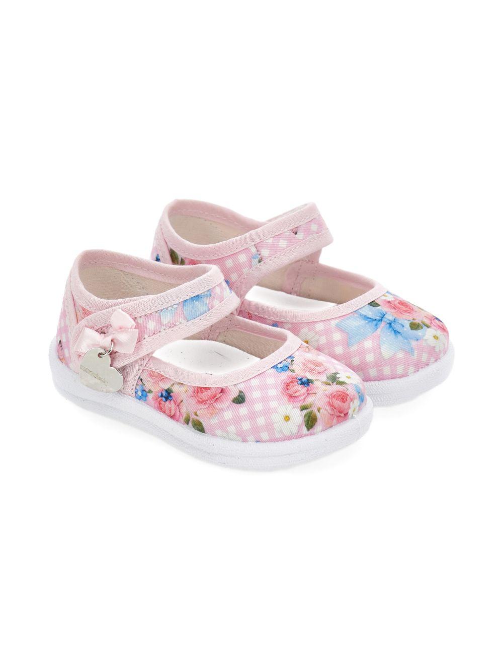 Ballerine per bambina Monnalisa rosa con stampa grafica floreale 83G000 7659 0090 MONNALISA