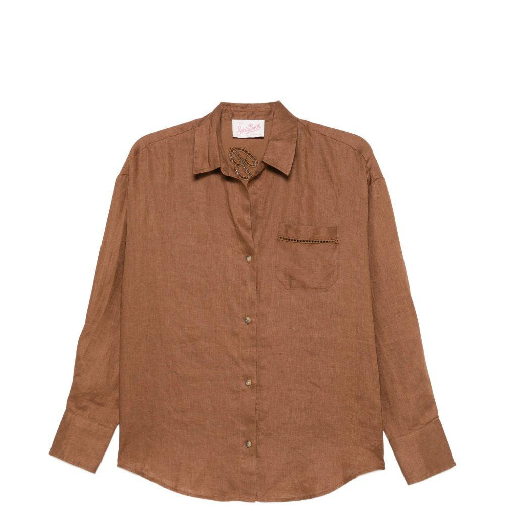 Camicia da donna MC2 Saint barth marrone con logo ricamato CYS0002 08806L MC2 ST. BARTH