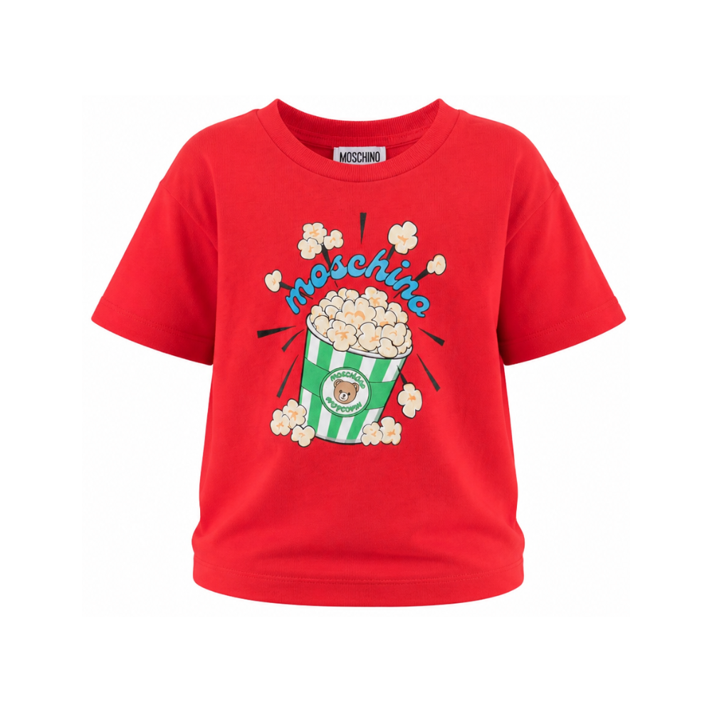 T-shirt per bambini Moschino Kids rossa con stampa grafica HRM05WLAA10 50109 MOSCHINO KIDS