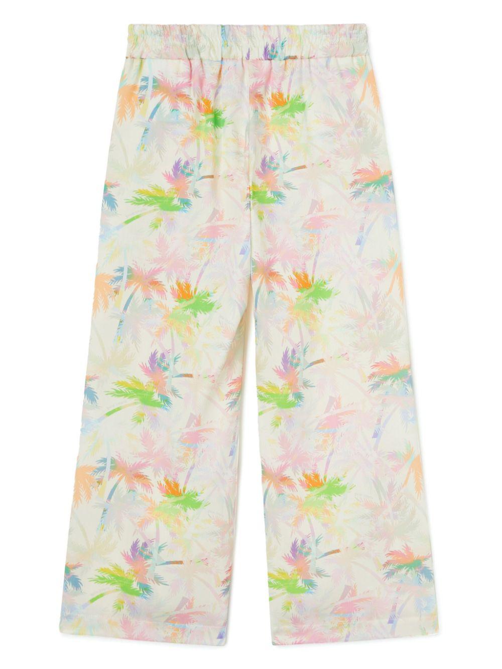 Pantaloni con stampa Palm Tree per bambina Palm Angels Kids bianco con vita elasticizzata PGCA015S25FAB001 043B PALM ANGELS KIDS