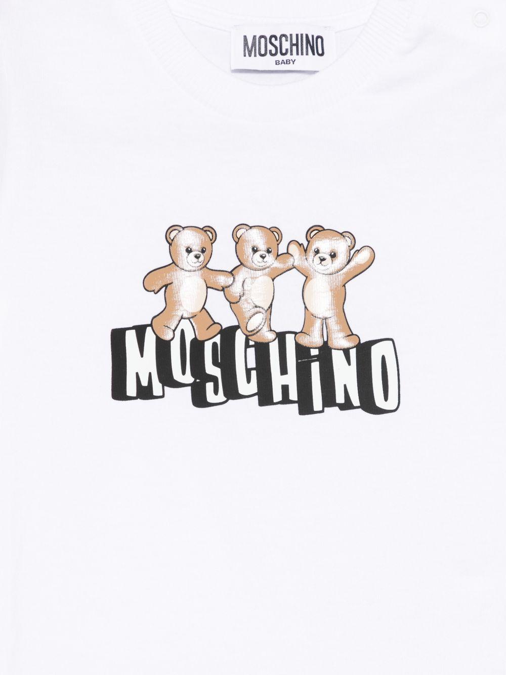 T-shirt per neonati Moschino Kids bianca con stampa tre Teddy Bear MUM04KLAA17 10101 MOSCHINO KIDS