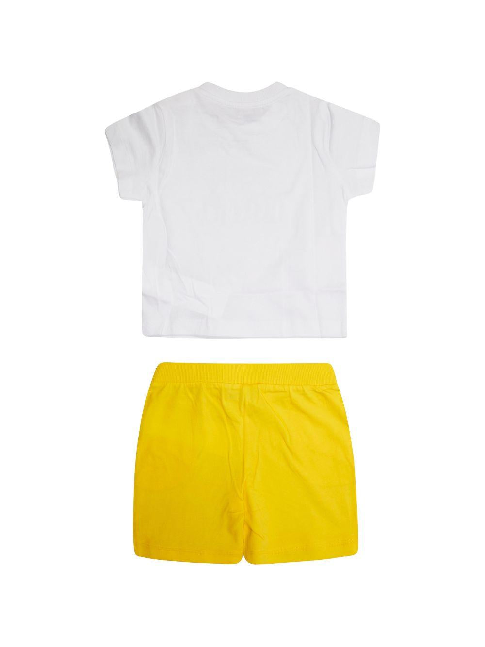 Set t-shirt e shorts per neonato Moschino Kids bianco e giallo con stampa Teddy Bear MXG00MLAA17 82673 MOSCHINO KIDS