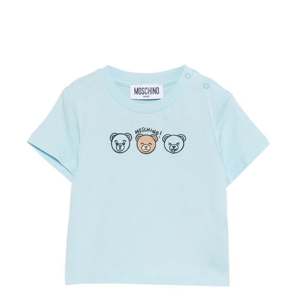 T-shirt per neonato Moschino Kids azzurra con stampa tre orsetti MUM04OLAA24 40304 MOSCHINO KIDS