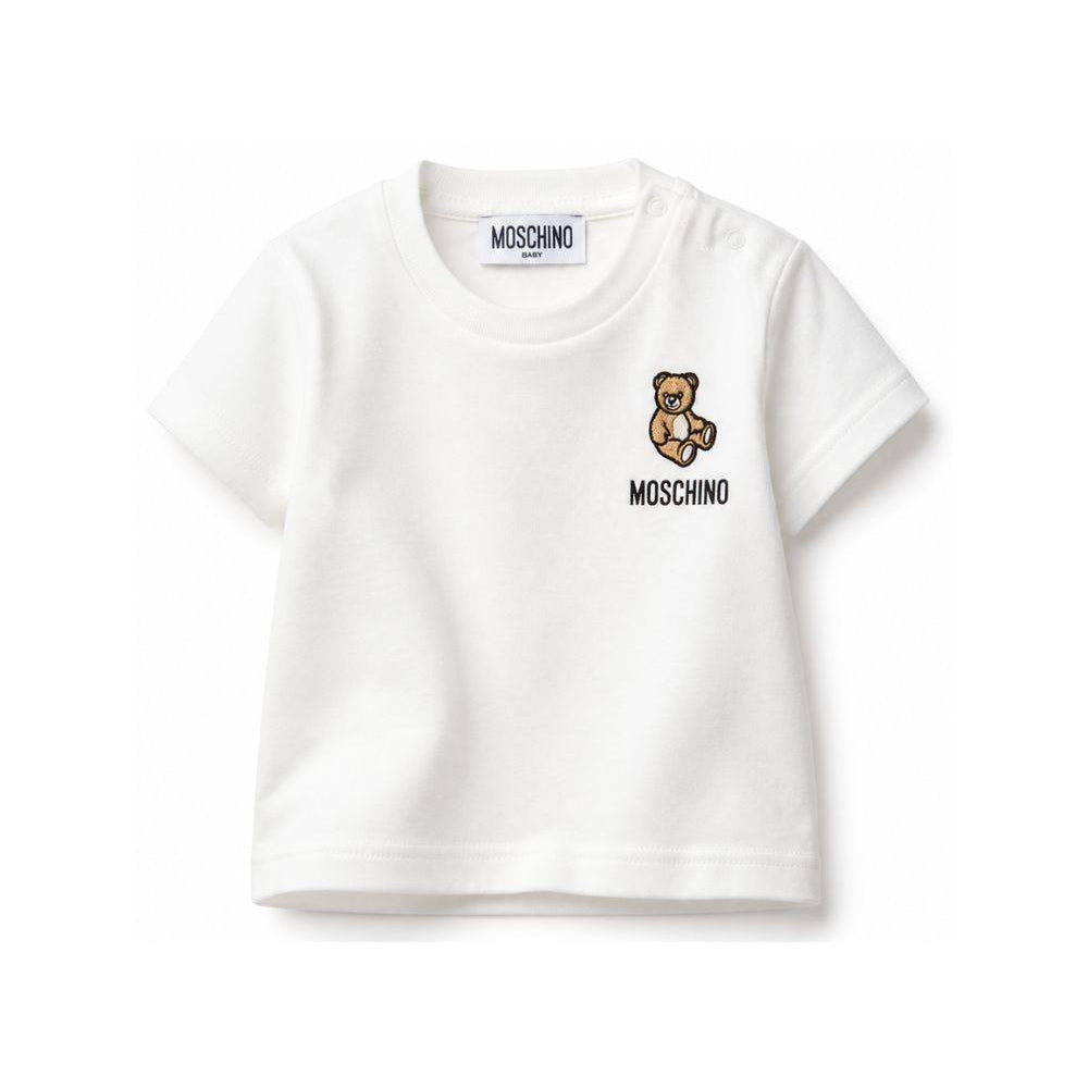 T-shirt per neonati Moschino Kids bianca con ricamo orsetto MUM04TLAA02 10063 MOSCHINO KIDS
