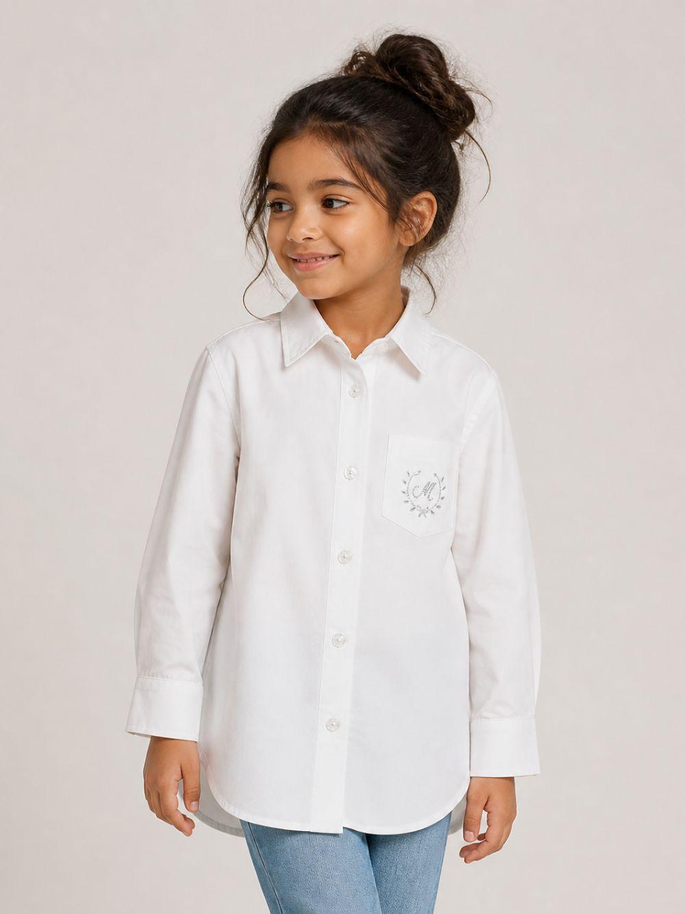 Camicia per bambina Monnalisa Kids bianca con dettagli con cristalli 18HISS 8153 0099 MONNALISA KIDS