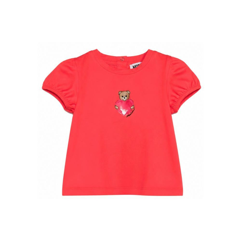 T-shirt per neonata Moschino Kids rossa con stampa Teddy Bear con cuore MLM02BLBA00 50109 MOSCHINO KIDS