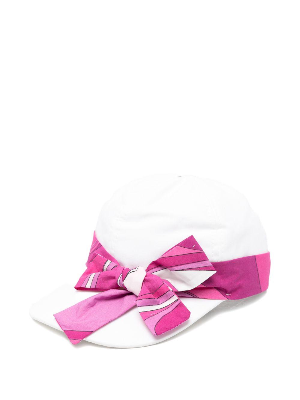 Cappello per bambina Emilio Pucci Junior bianco con dettaglio fiocco rosa PY0A57 Z1457 100 EMILIO PUCCI JUNIOR