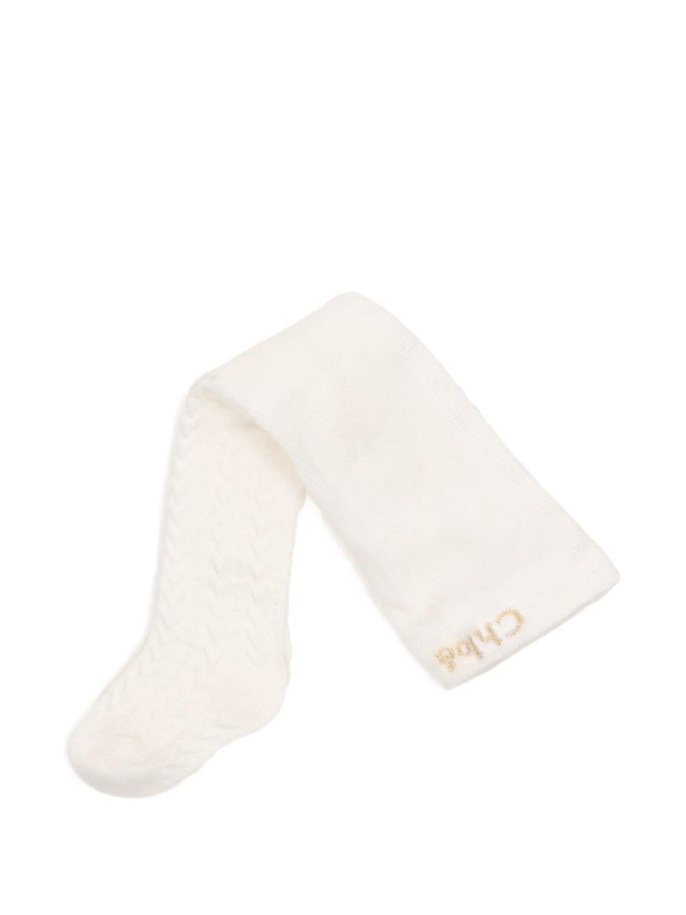 Collant per bambina Chloè Kids bianchi con ricamo laterale con logo C21401 148 CHLOE' KIDS
