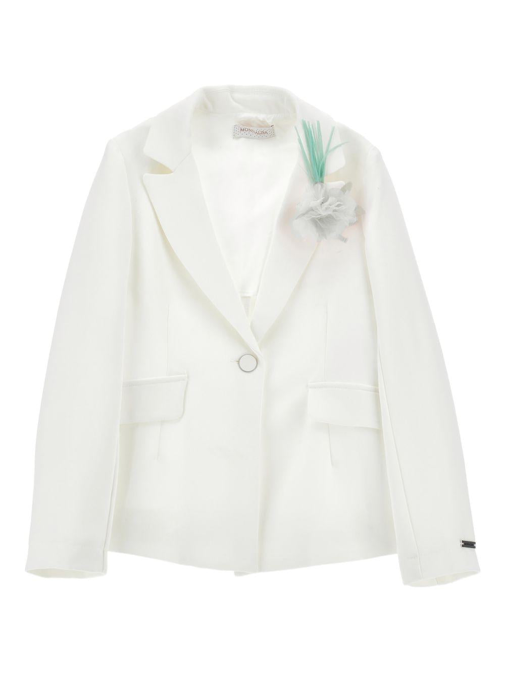 Blazer per bambina Monnalisa bianco con applicazione fiore 71G103 7303 0001 MONNALISA KIDS