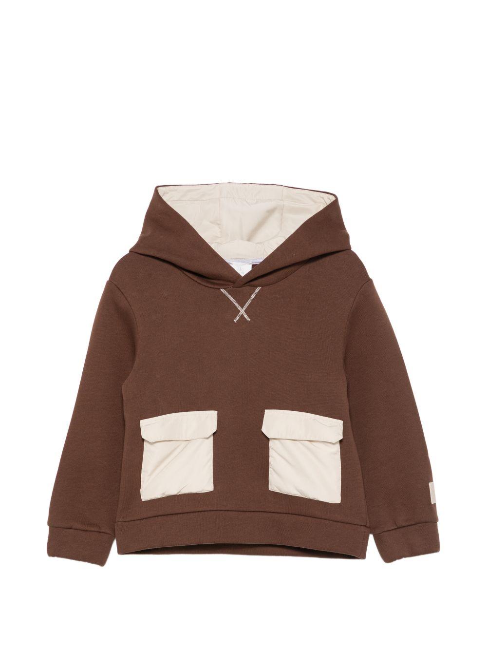 Felpa per bambino Eleventy Kids marrone con tasche applicate EZ4H00 Z3999 320BG ELEVENTY KIDS