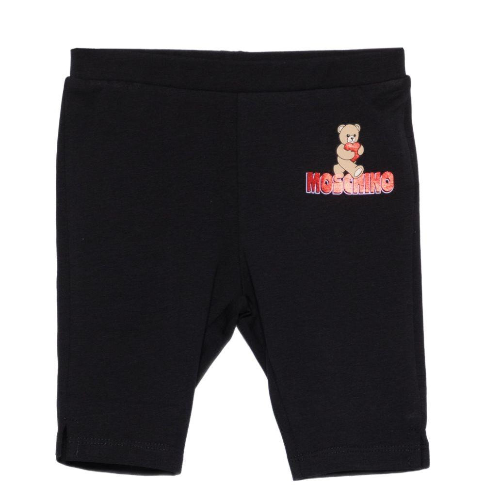 Leggins per neonata Moschino Kids neri con logo sul davanti MDP03JLBA00 60100 MOSCHINO KIDS