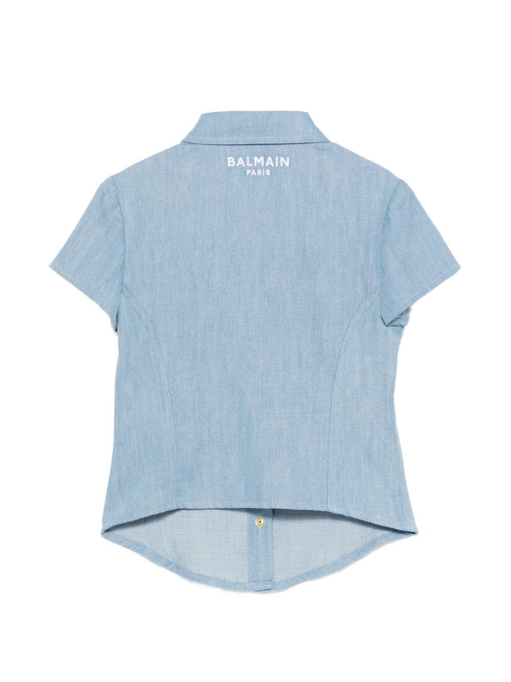 Camicia per bambino Balmain Kids azuzrra con colletto classico BY5A71 P0588 653BC BALMAIN KIDS