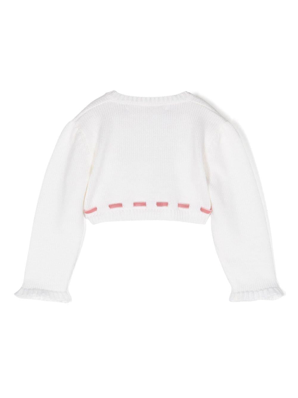 Cardigan crop per neonata La Stupenderia bianco con fiocco WCSP64 PIN LA STUPENDERIA