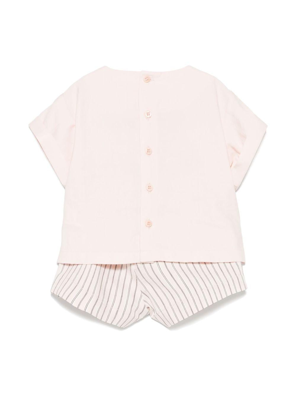 Set top e shorts a righe per neonata Il Gufo rosa con vita elasticizzata P25DP550R0004 304 IL GUFO