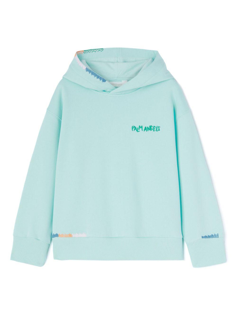 Felpa con cappuccio per bambino Palm Angels Kids azzurro con logo sul petto PBBB012S25FLE001 4055 PALM ANGELS KIDS