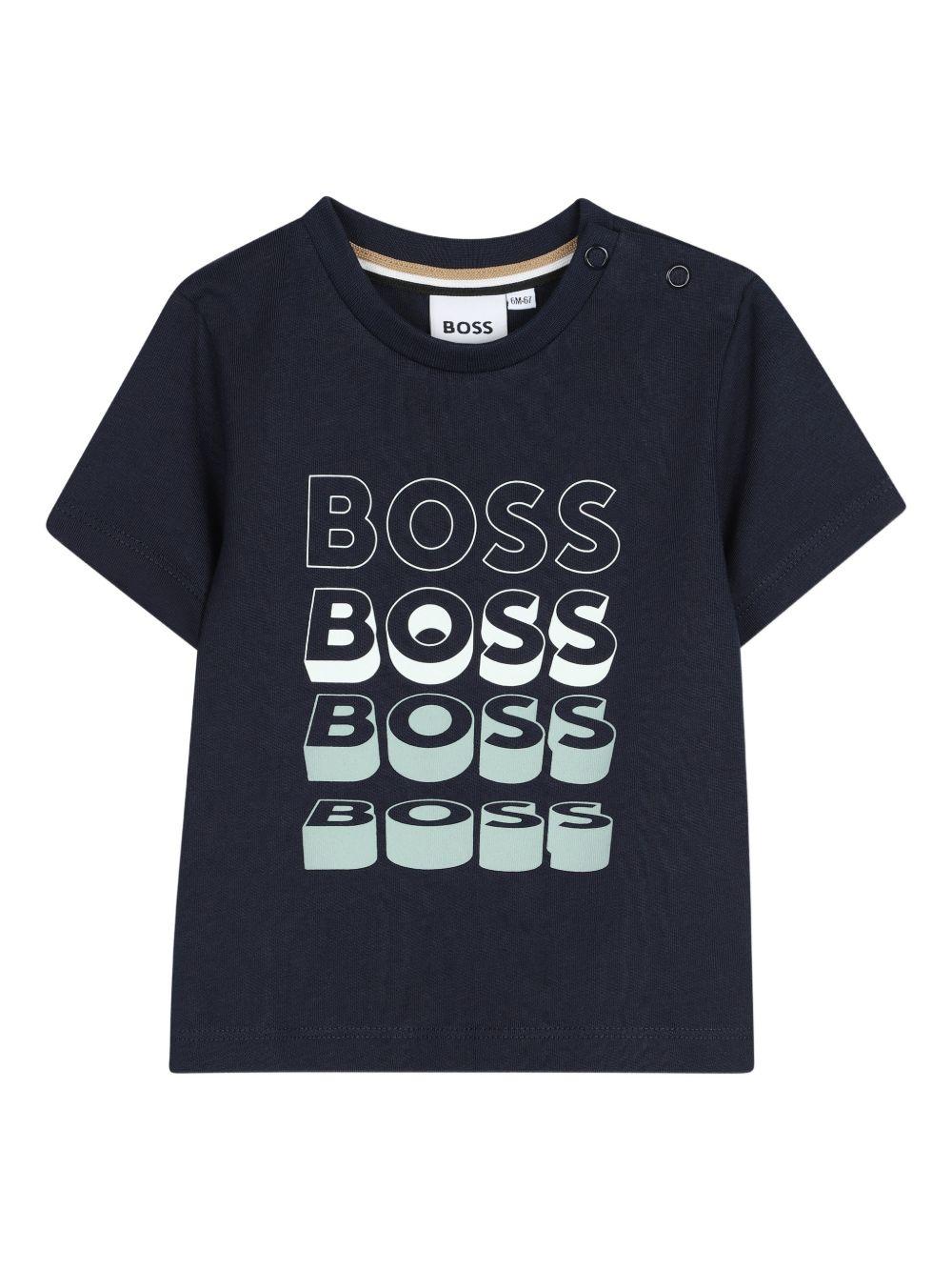 T-shirt per neonato Boss Kids blu navy a girocollo J52889 849 BOSS KIDS