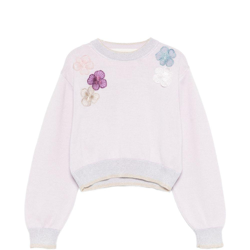 Maglione per bambina Simonetta lilla con applicazioni floreali SY9A20 X0018 545 SIMONETTA