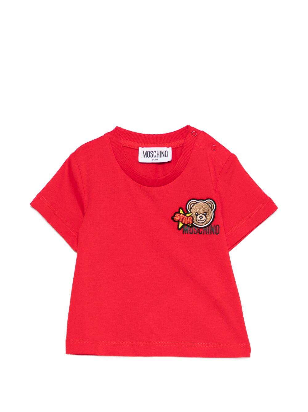 T-shirt per neonati Moschino Kids rossa con dettagli in rilievo MVM047LAA24 50109 MOSCHINO KIDS
