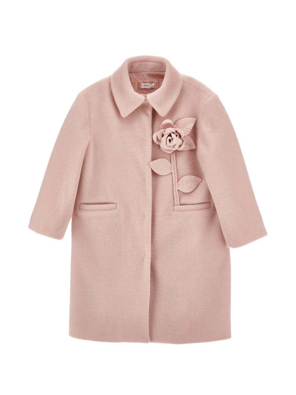 Cappotto per bambina Monnalisa Kids rosa con applicazione fiore 79H101 8036 094F MONNALISA KIDS