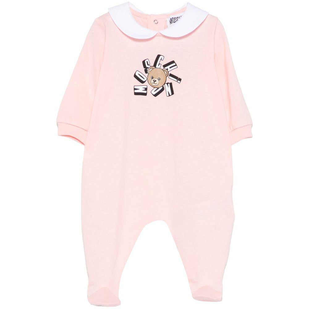Pigiama per neonata Moschino Kids rosa con stampa grafica Teddy Bear MUT04QLAA02 50209 MOSCHINO KIDS