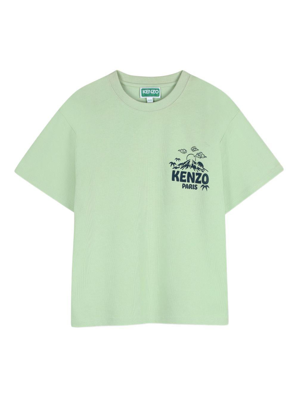 T-shirt per bambino Kenzo Kids verde con stampa logo sul petto K61670 61B KENZO KIDS