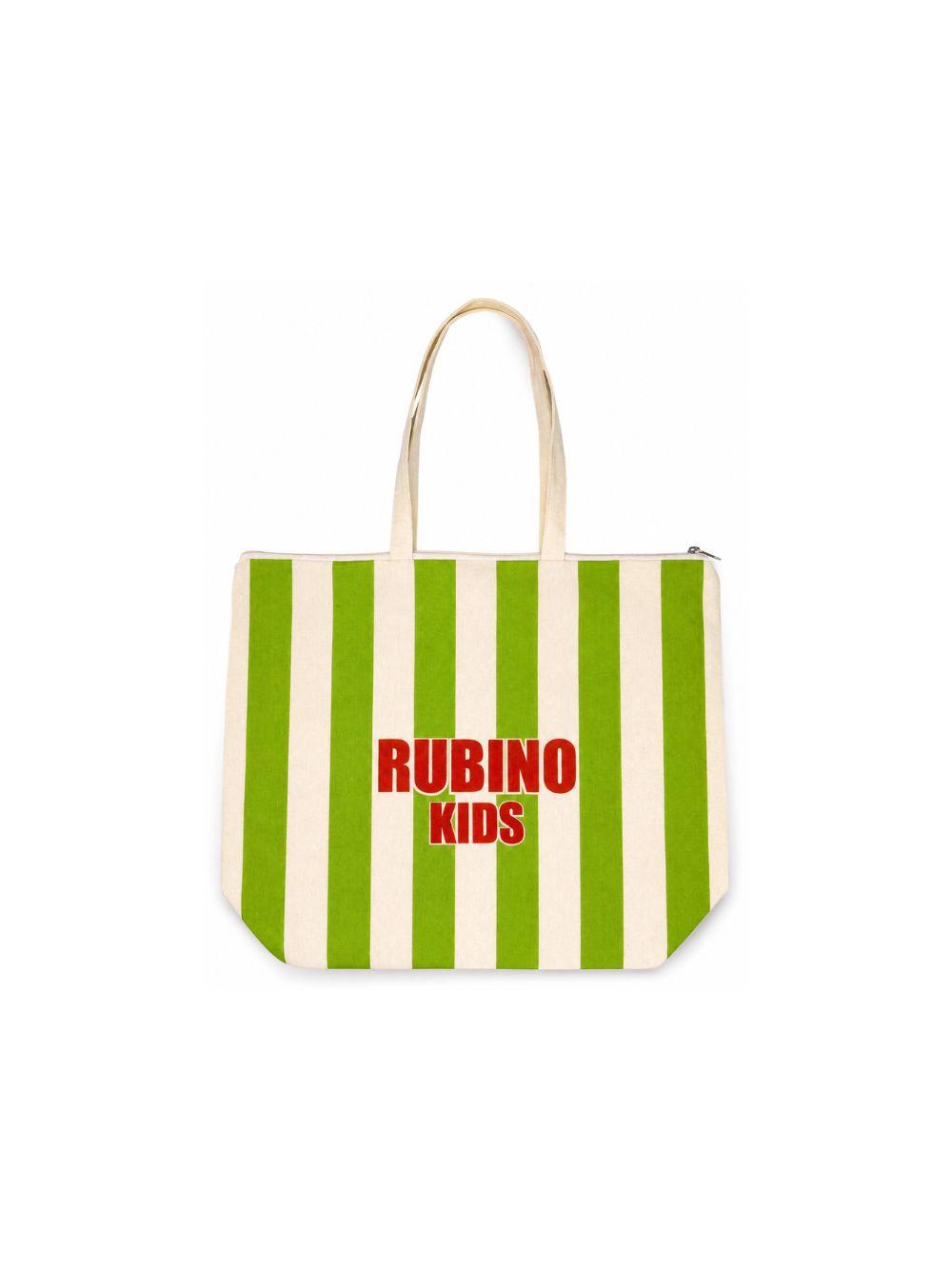 Shopper personalizzata Rubino Kids verde con design a righe TOTE VERDE RUBINO