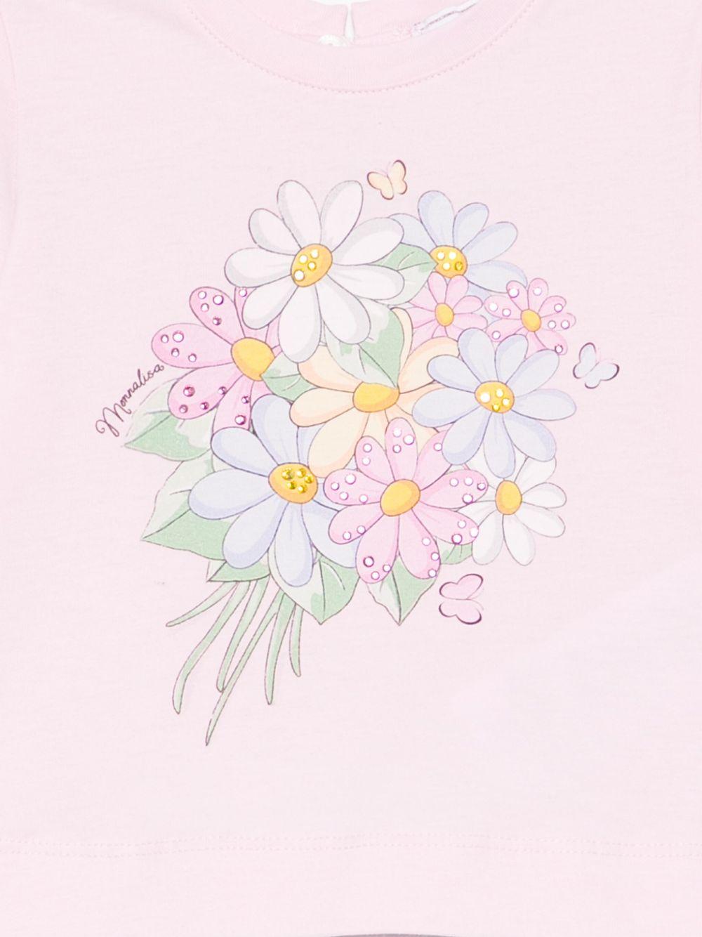 T-shirt per neonata Monnalisa rosa in jersey con stampa bouquet 39E612 5002 0090 MONNALISA