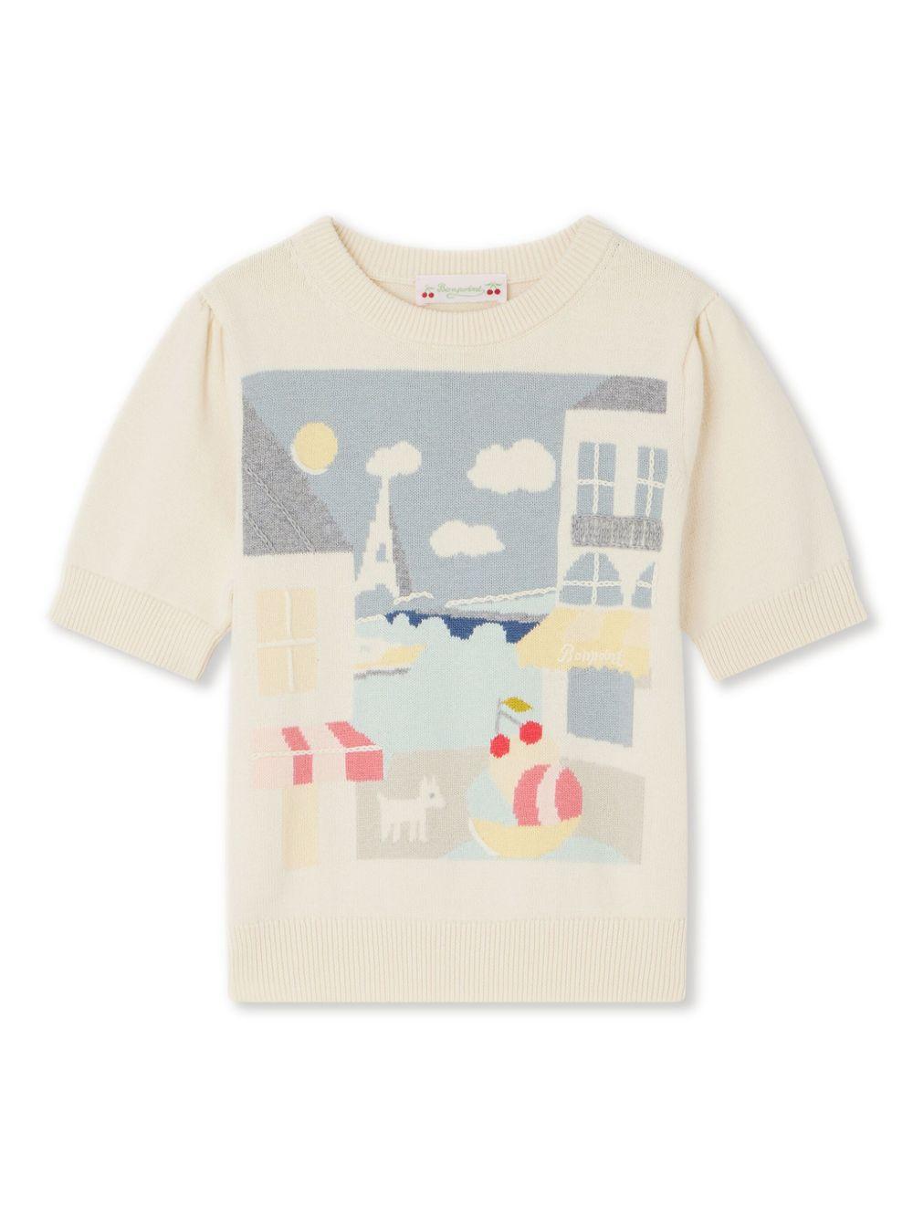 Maglione a maniche corte Elvira per bambina Bonpoint beige con scollo rotondo S05GJUK00004 902 BONPOINT