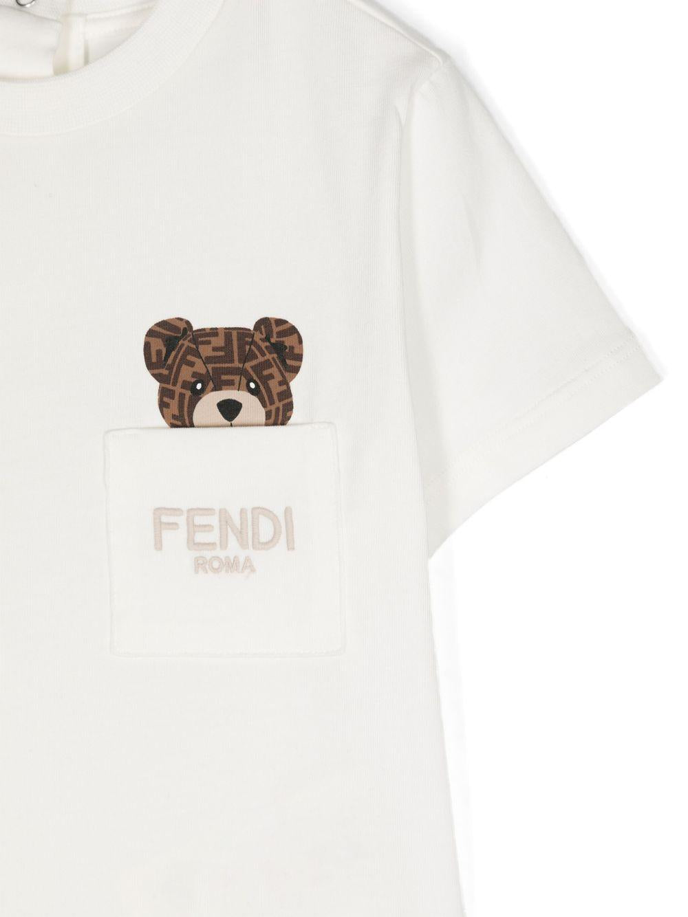 T-shirt per neonati Fendi Kids bianca con stampa orso sul davanti BUI083 ST8 F0TU9 FENDI KIDS