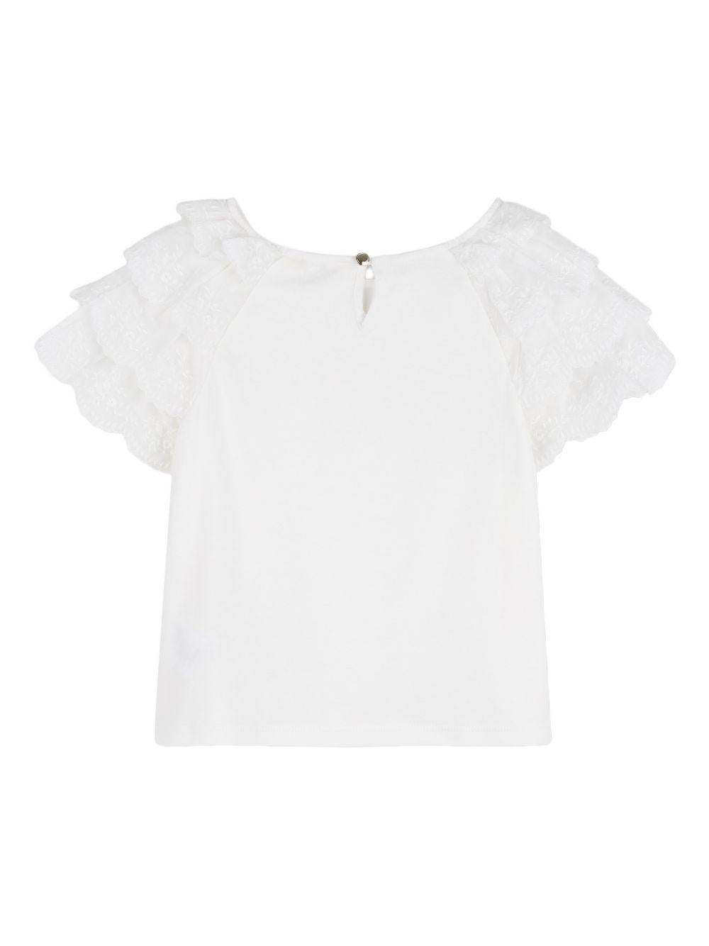 T-shirt per bambina Chloé Kids bianca con maniche a ruches C20853 117 CHLOE' KIDS