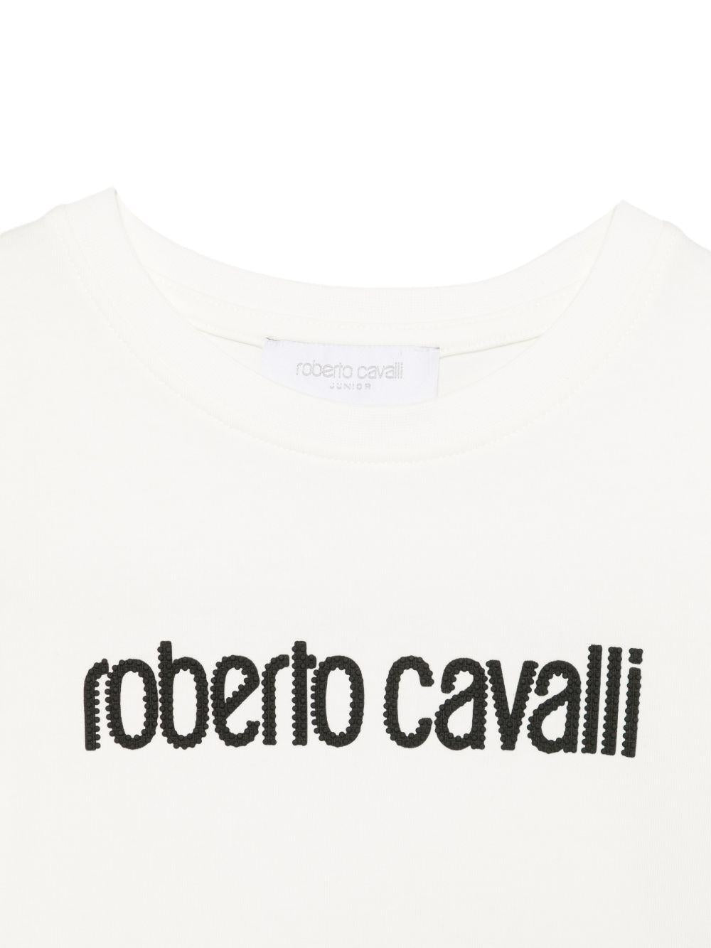 T-shirt per bambino Roberto Cavalli Kids bianca con logo sul davanti CBP26131TS WHITE ROBERTO CAVALLI KIDS