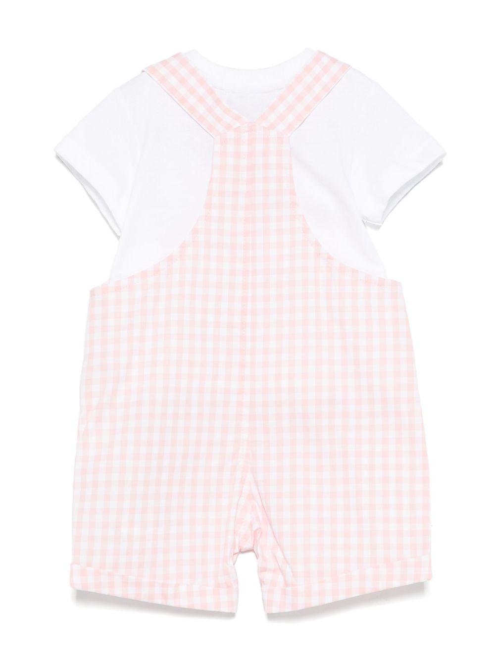 Salopette a quadretti per neonata Moschino Kids rosa con tasca frontale a marsupio MUG01DLME05 85010 MOSCHINO KIDS