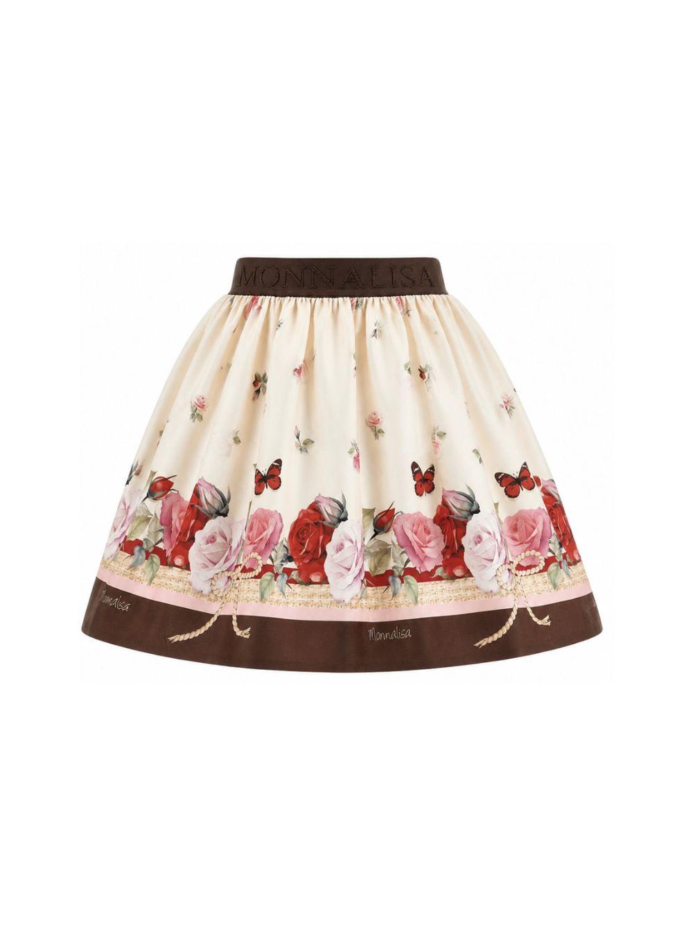 Gonna per bambina Monnalisa Kids beige con stampa fiori all-over 11H701 8620 0684 MONNALISA KIDS