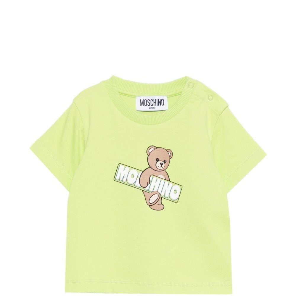 T-shirt per neonati Moschino Kids verde con stampa Teddy Bear MOM031LFA07 30355 MOSCHINO KIDS